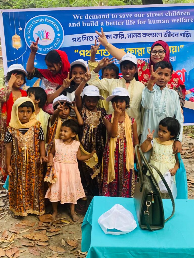Eid clothing distribution for street children by Pathsu Charity Foundation in Bangladesh